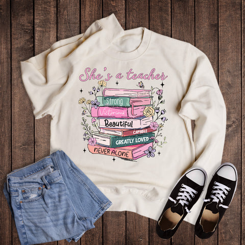 Retro Boho She's a Teacher Graphic Sweatshirt