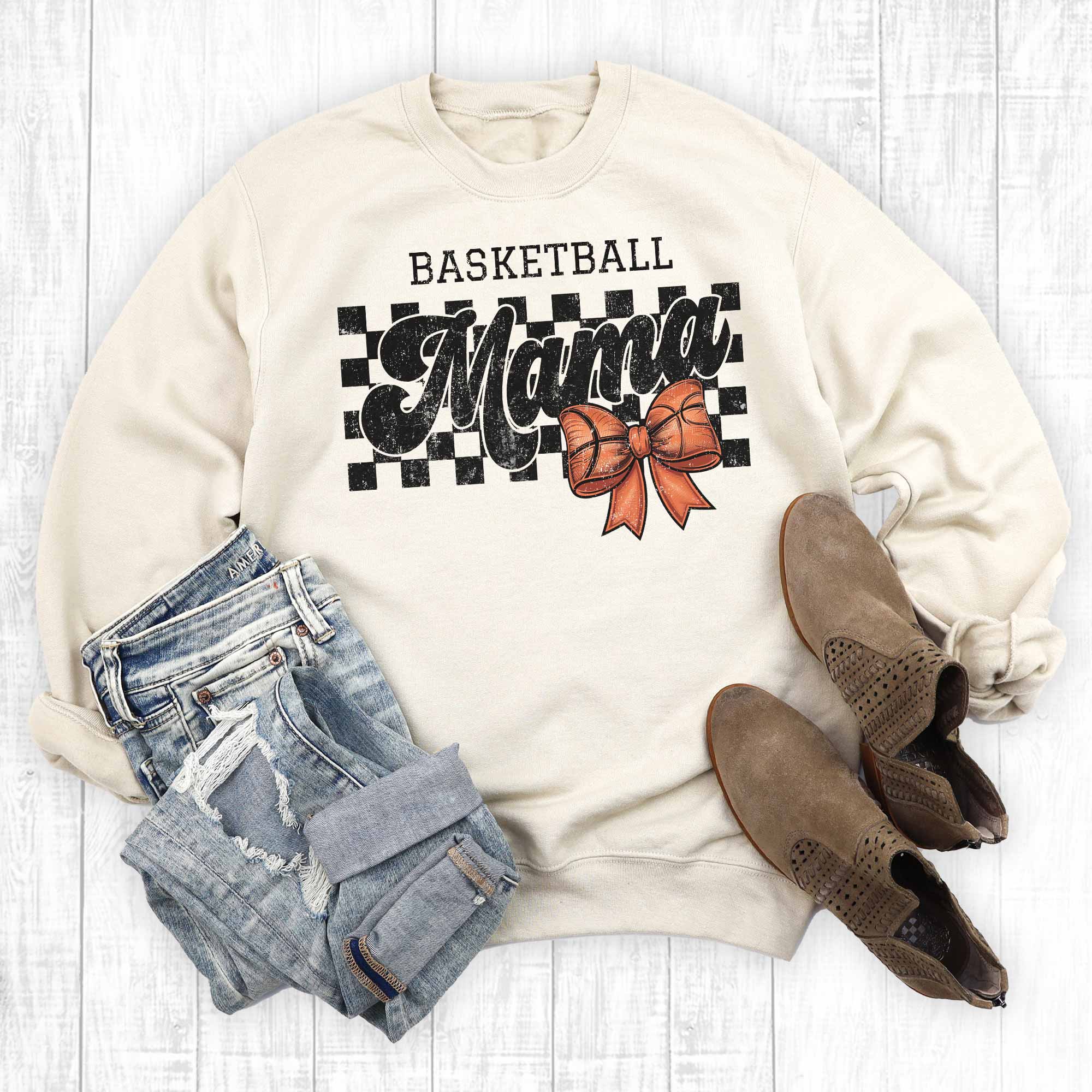 Retro Checkered Basketball Mama Graphic Sweatshirt