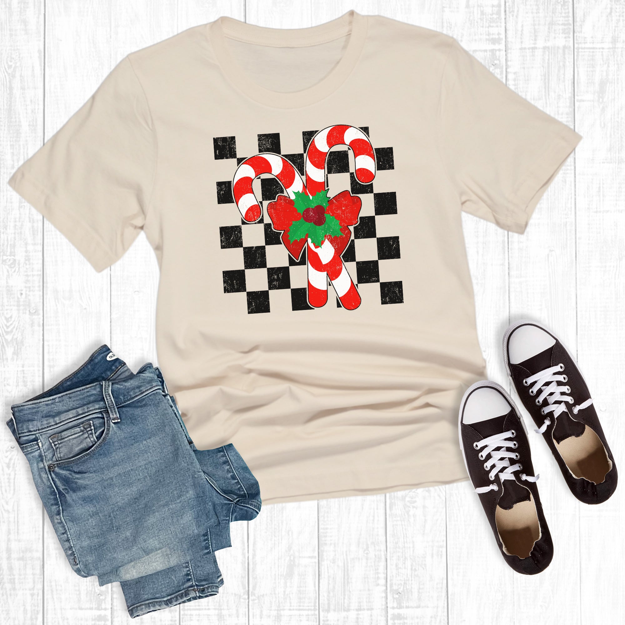 Retro Checkered Christmas Candy Canes