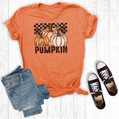 Retro Checkered Fall Hello Pumpkin