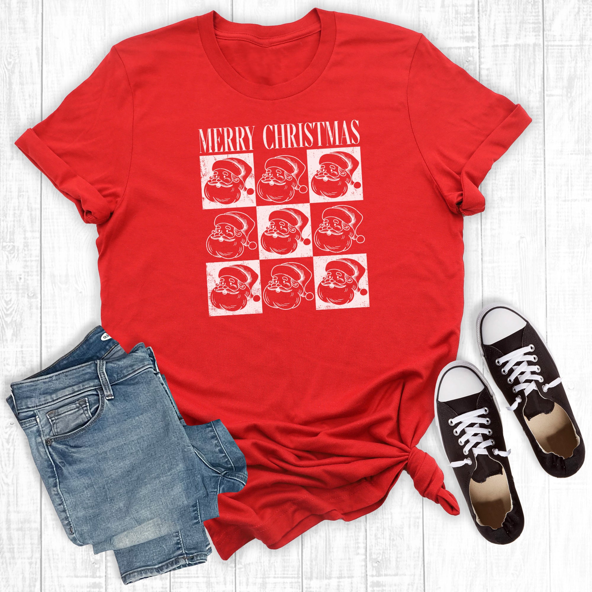 Retro Checkered Merry Christmas Santas