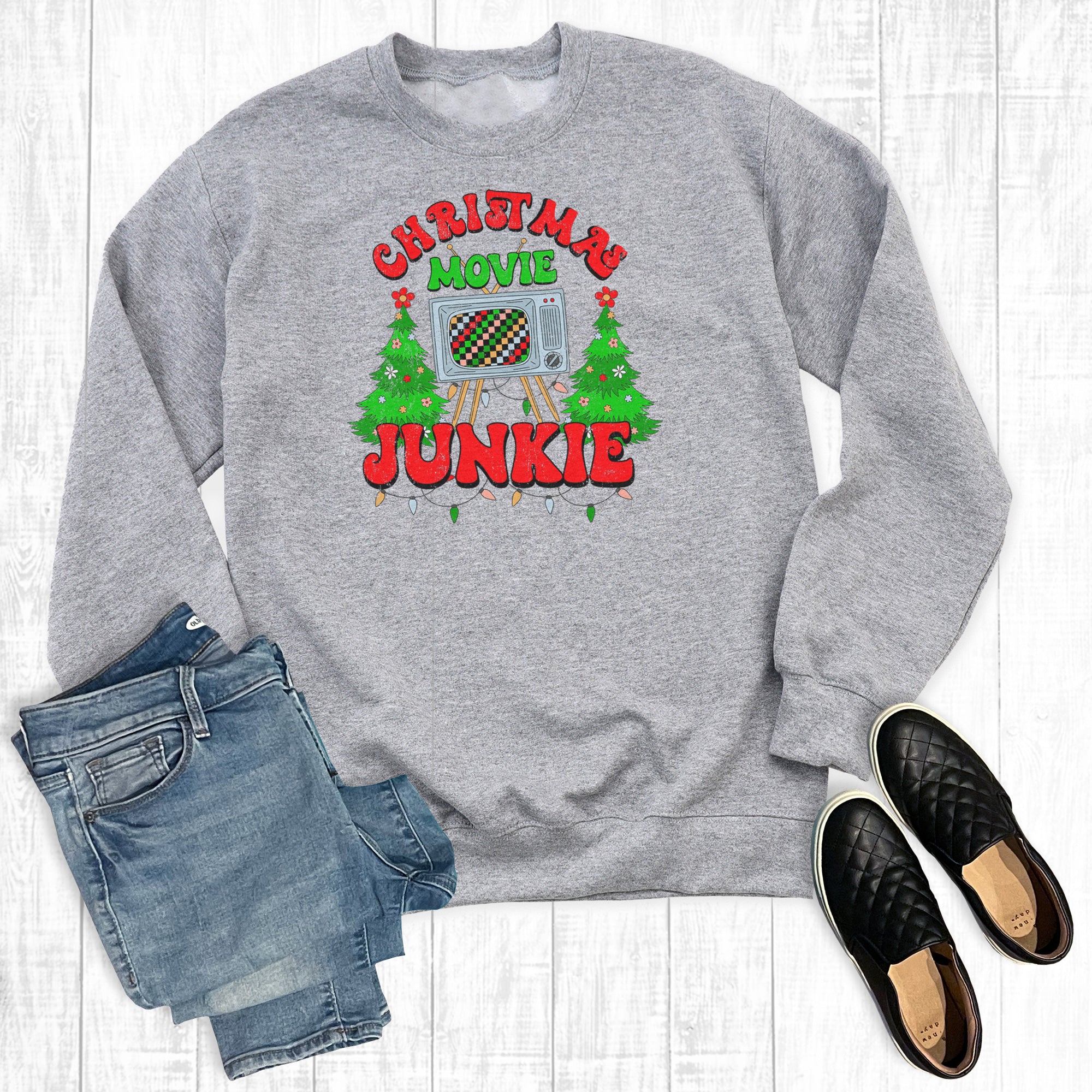 Retro Christmas Movie Junkie Sweatshirt