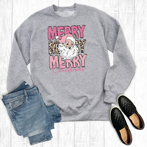 Retro Christmas Leopard Merry Santa Sweatshirt