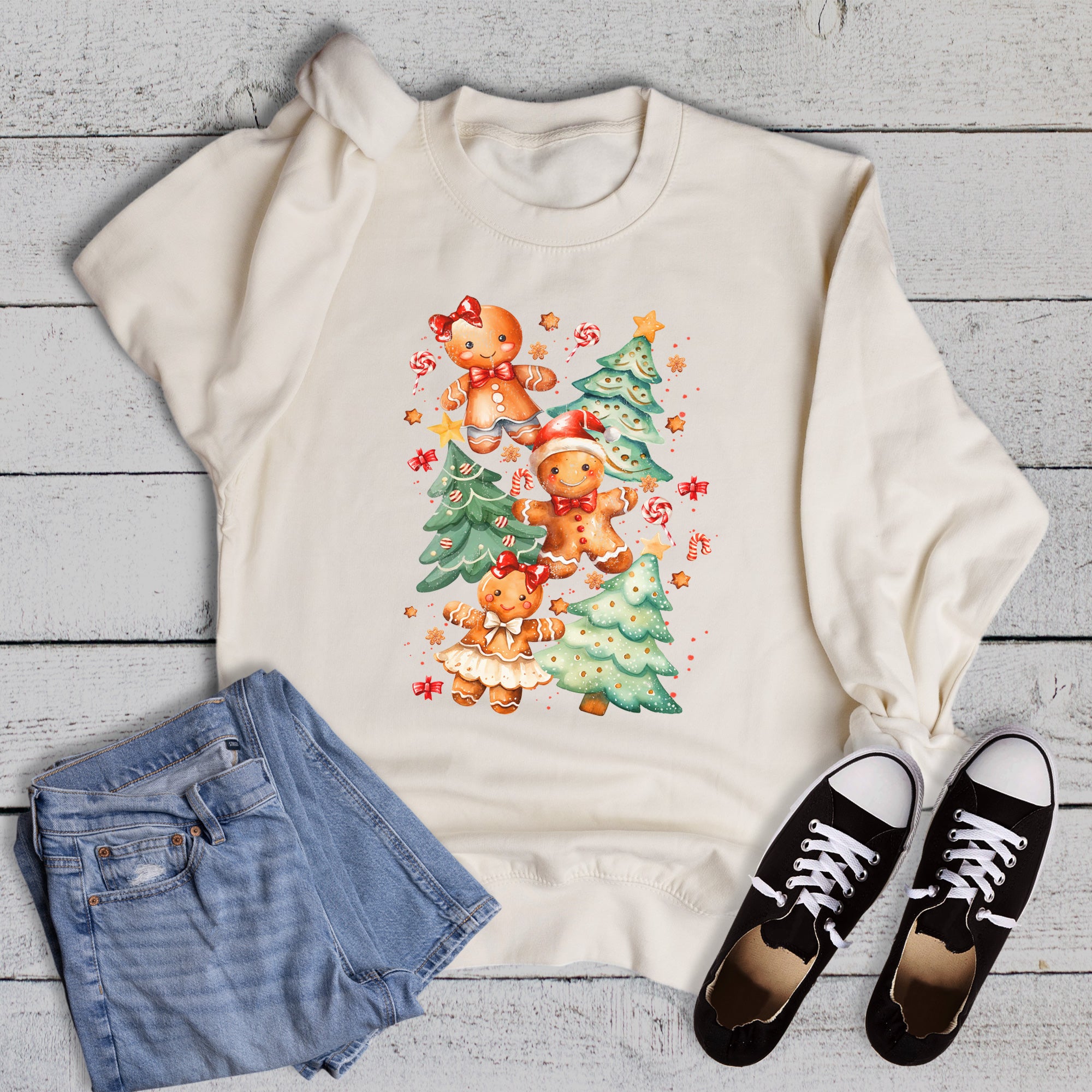 Retro Christmas Trees and Gingerbread Men Sweatshirt