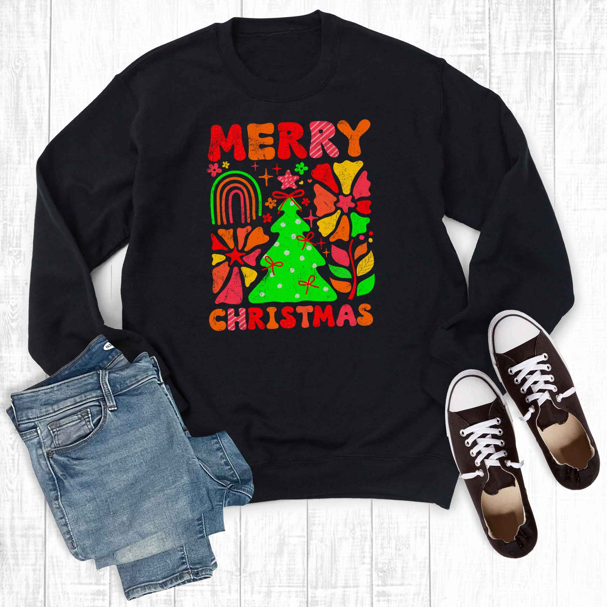 Retro Colorful Merry Christmas Sweatshirt