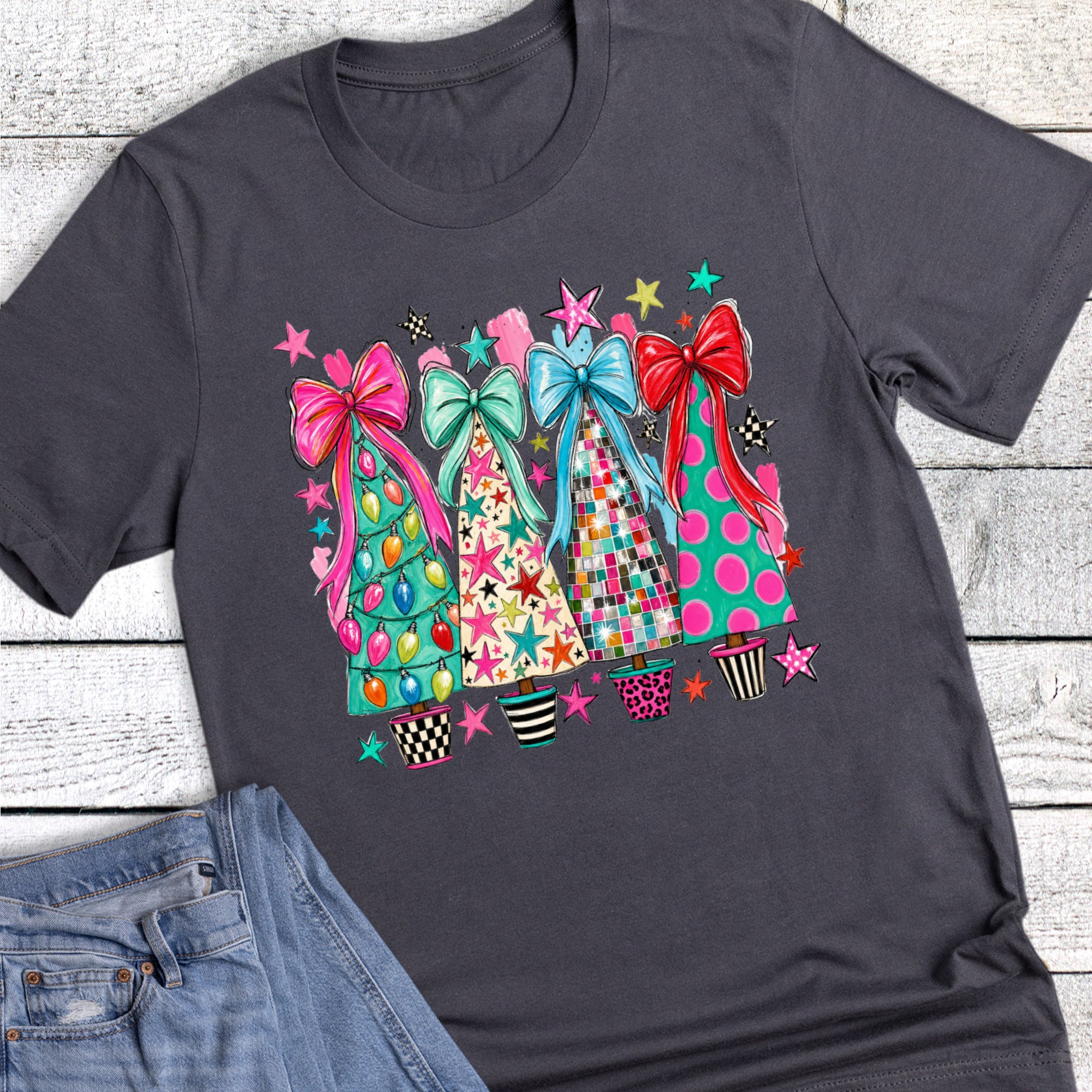 Retro Colorful Coquette Disco Christmas Trees