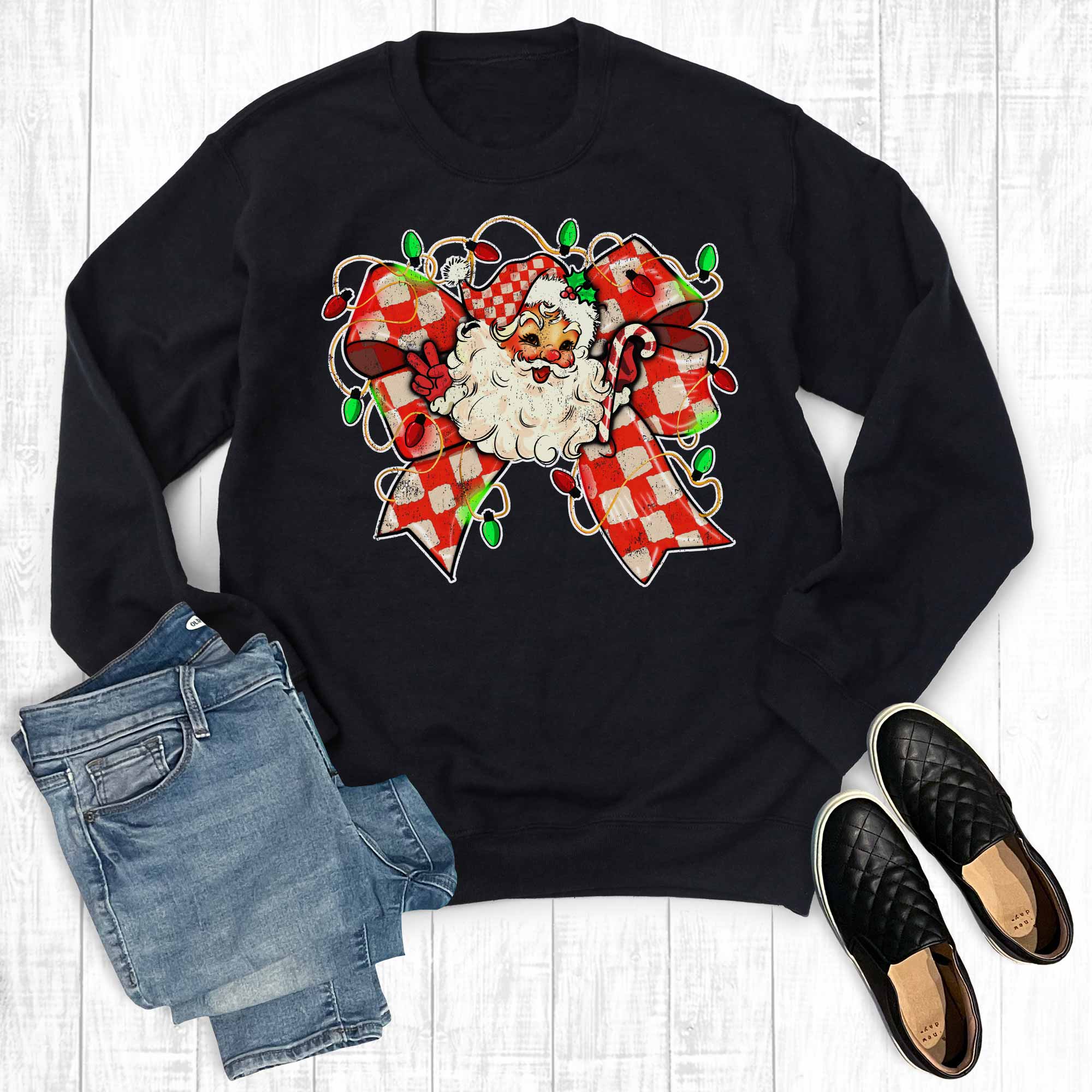 Retro Coquette Santa Bow Graphic Sweatshirt