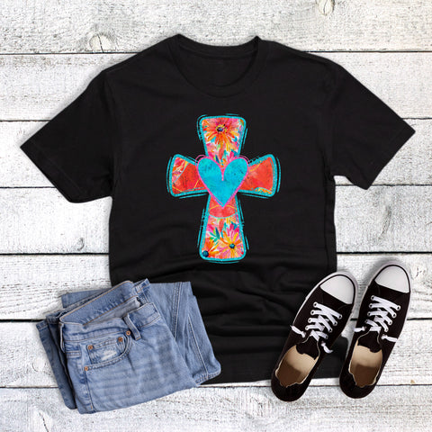 Retro Faith Colorful Floral Cross