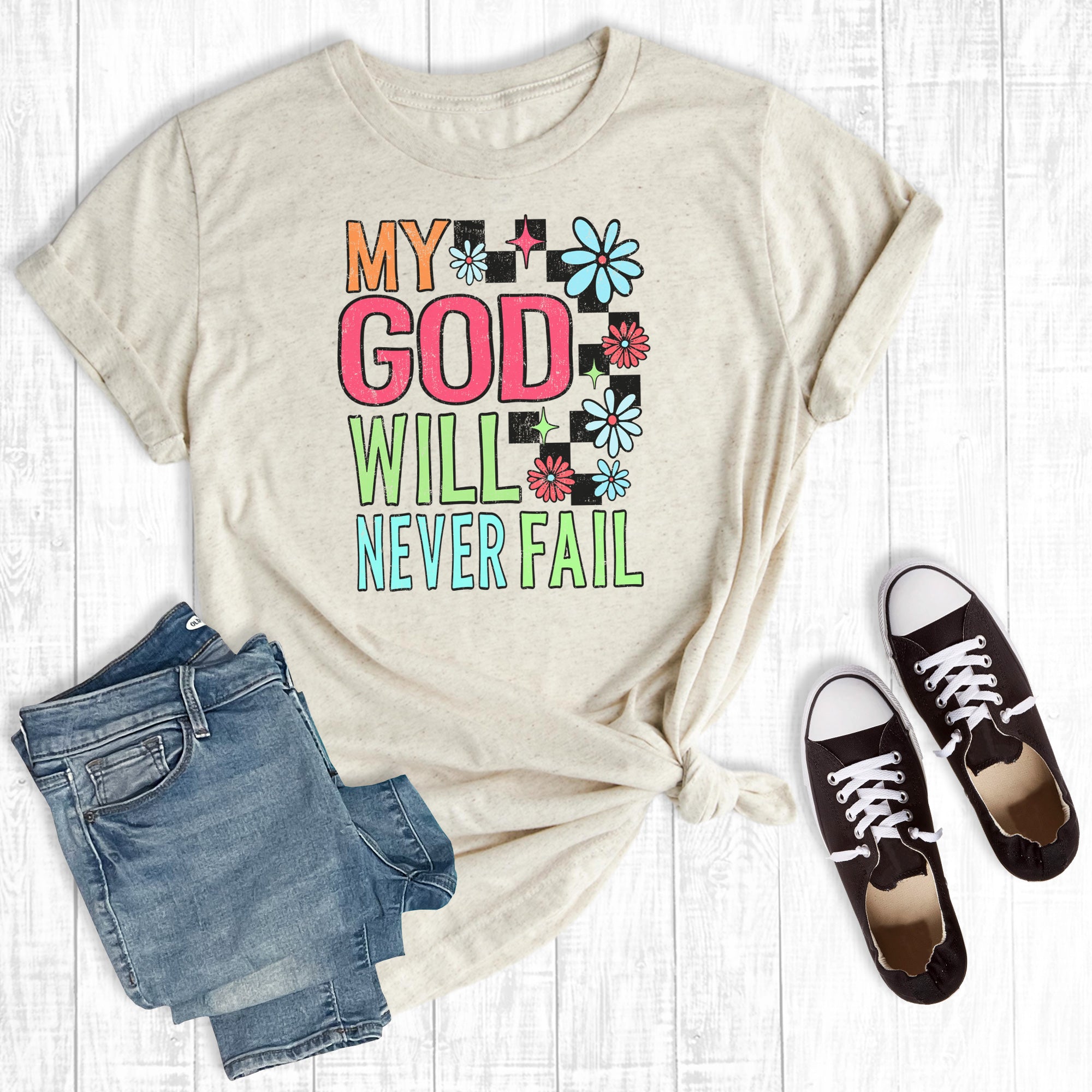 Retro Faith My God Will Never Fail Floral