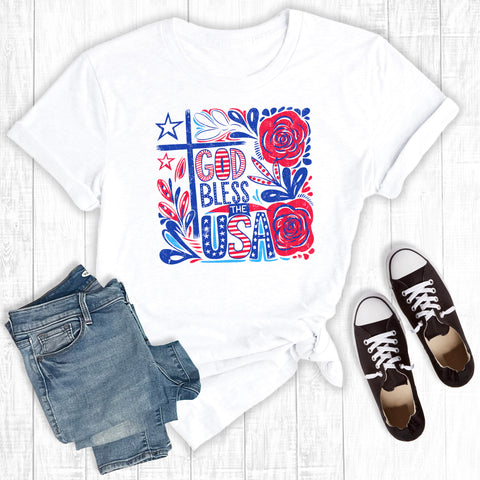 Retro Fourth Of July Floral God Bless The USA