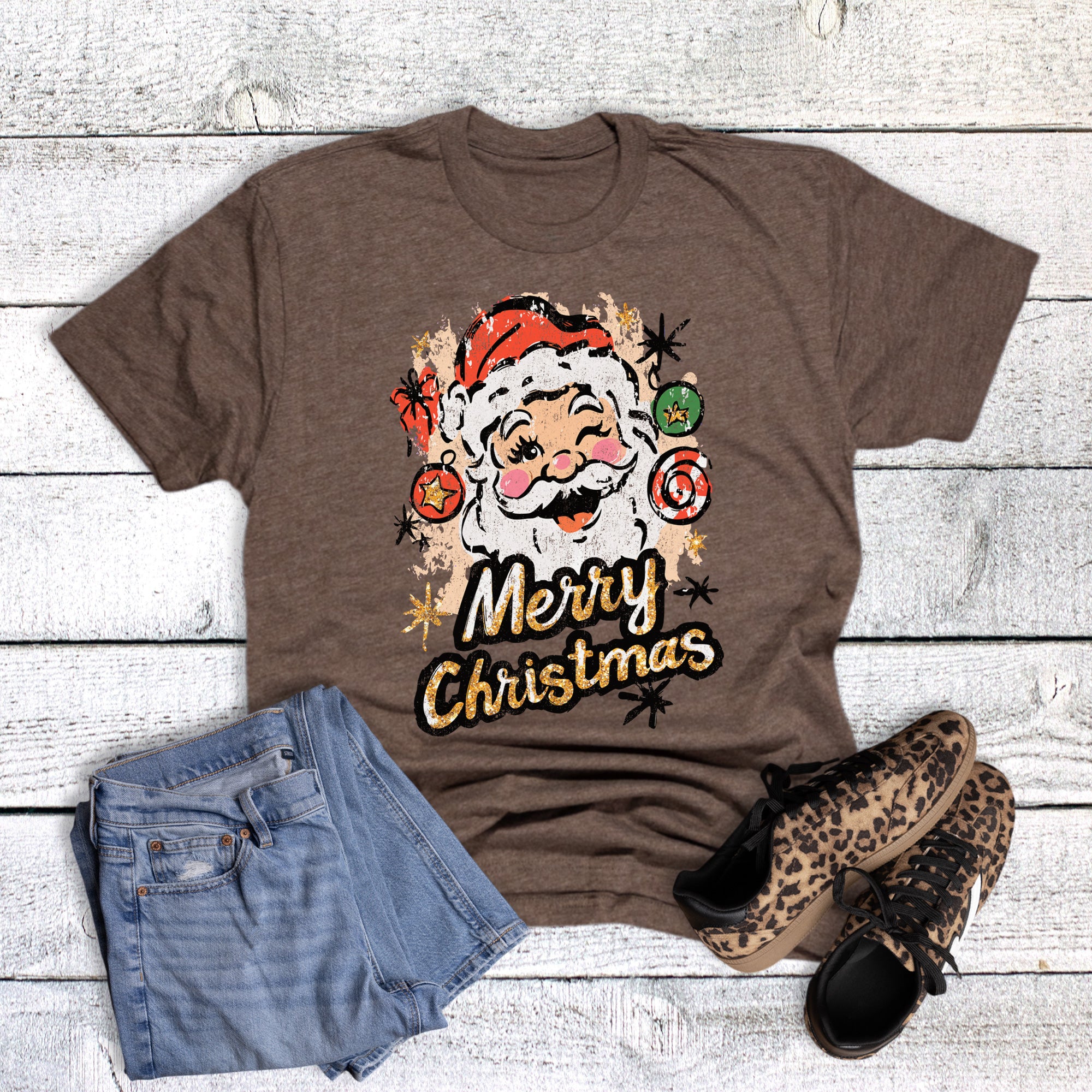 Retro Glittery Merry Christmas Santa