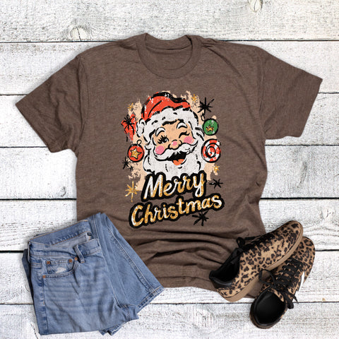 Retro Glittery Merry Christmas Santa