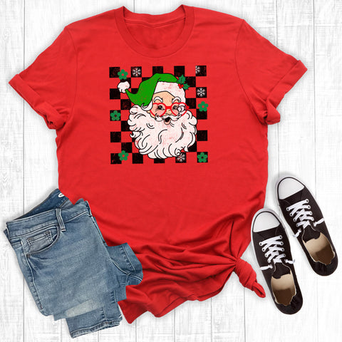 Retro Green Checkered Santa