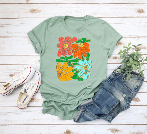 Retro Groovy Flowers Graphic
