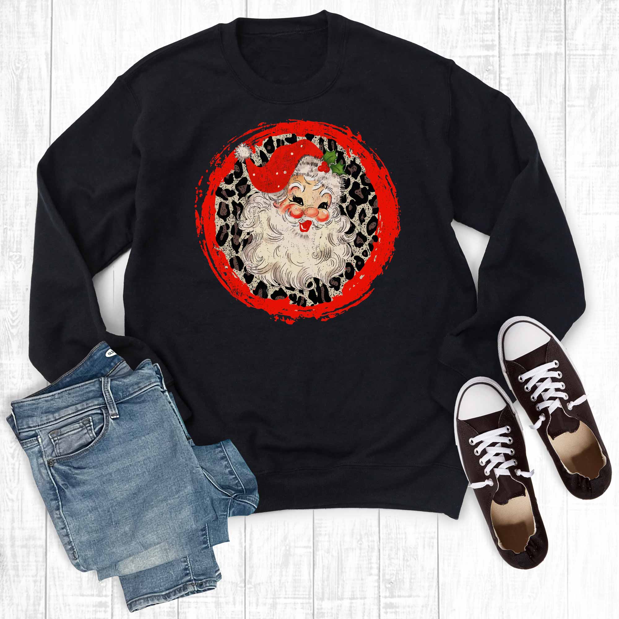 Retro Leopard Vintage Santa Sweatshirt