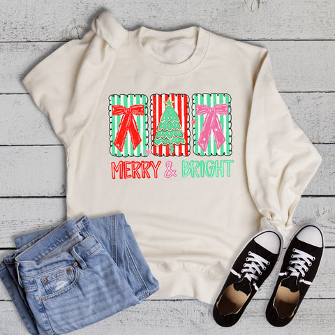 Retro Merry and Bright Christmas Stamps Sweatshirt