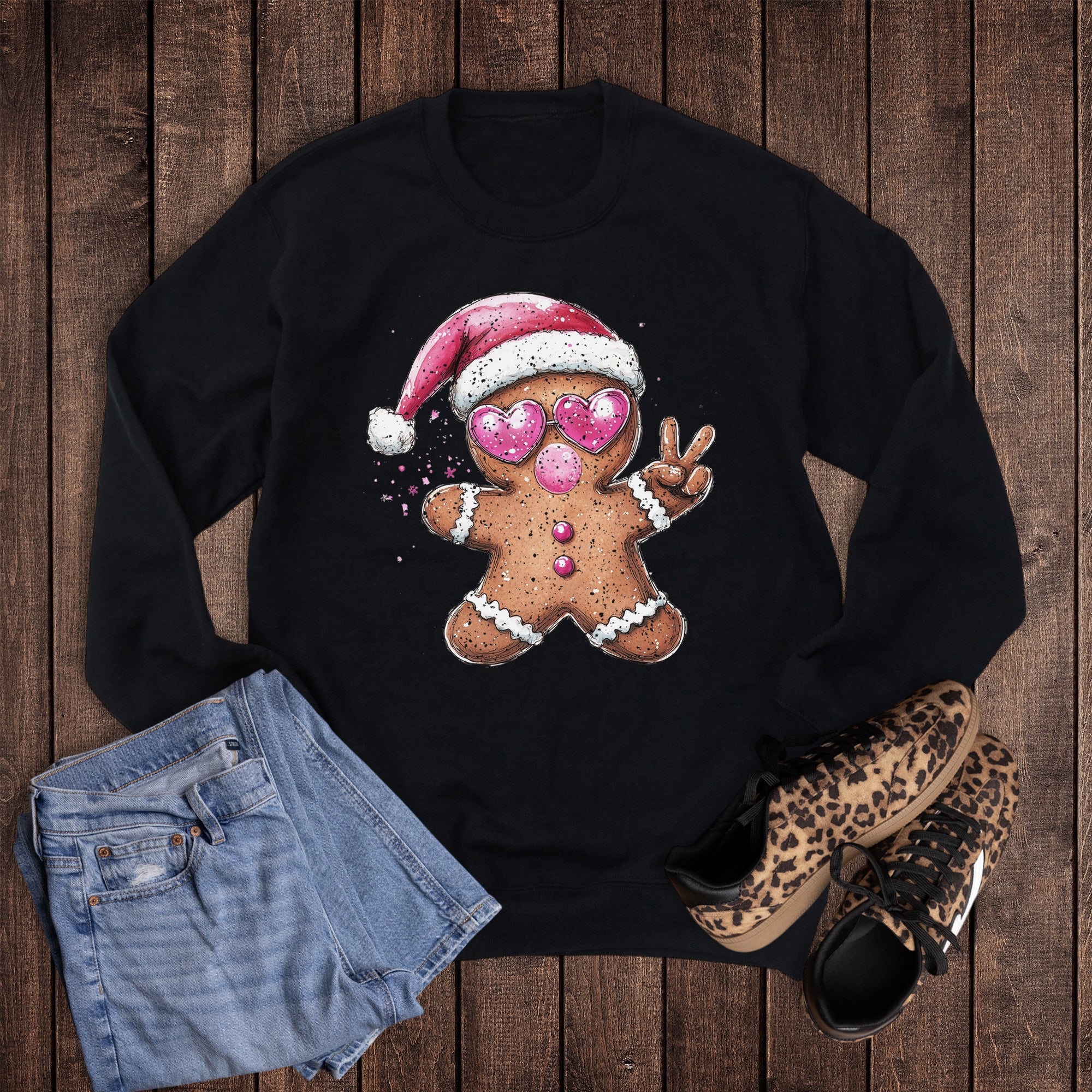 Retro Pink Gingerbread Man Peace Graphic Sweatshirt