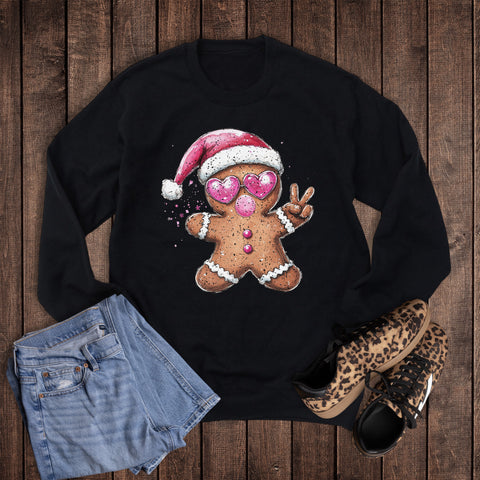 Retro Pink Gingerbread Man Peace Graphic Sweatshirt