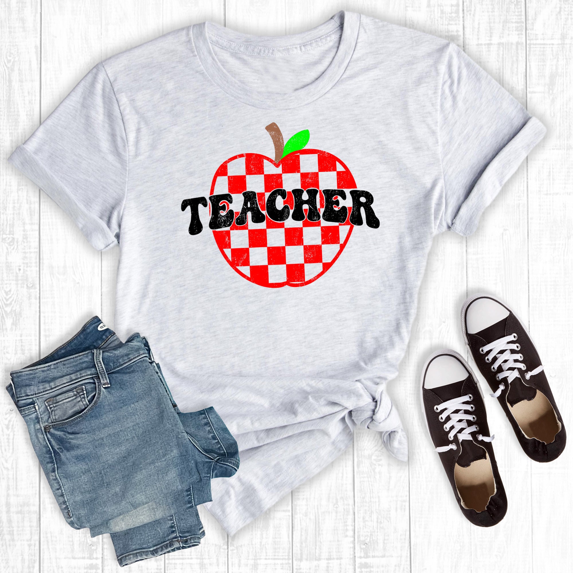 Retro Teacher Checkered Apple