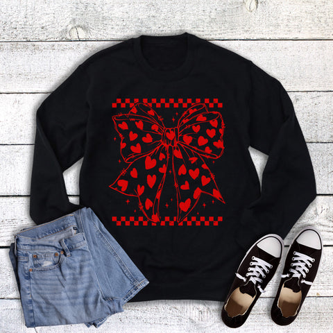 Retro Valentine Coquette Heart Bow Sweatshirt