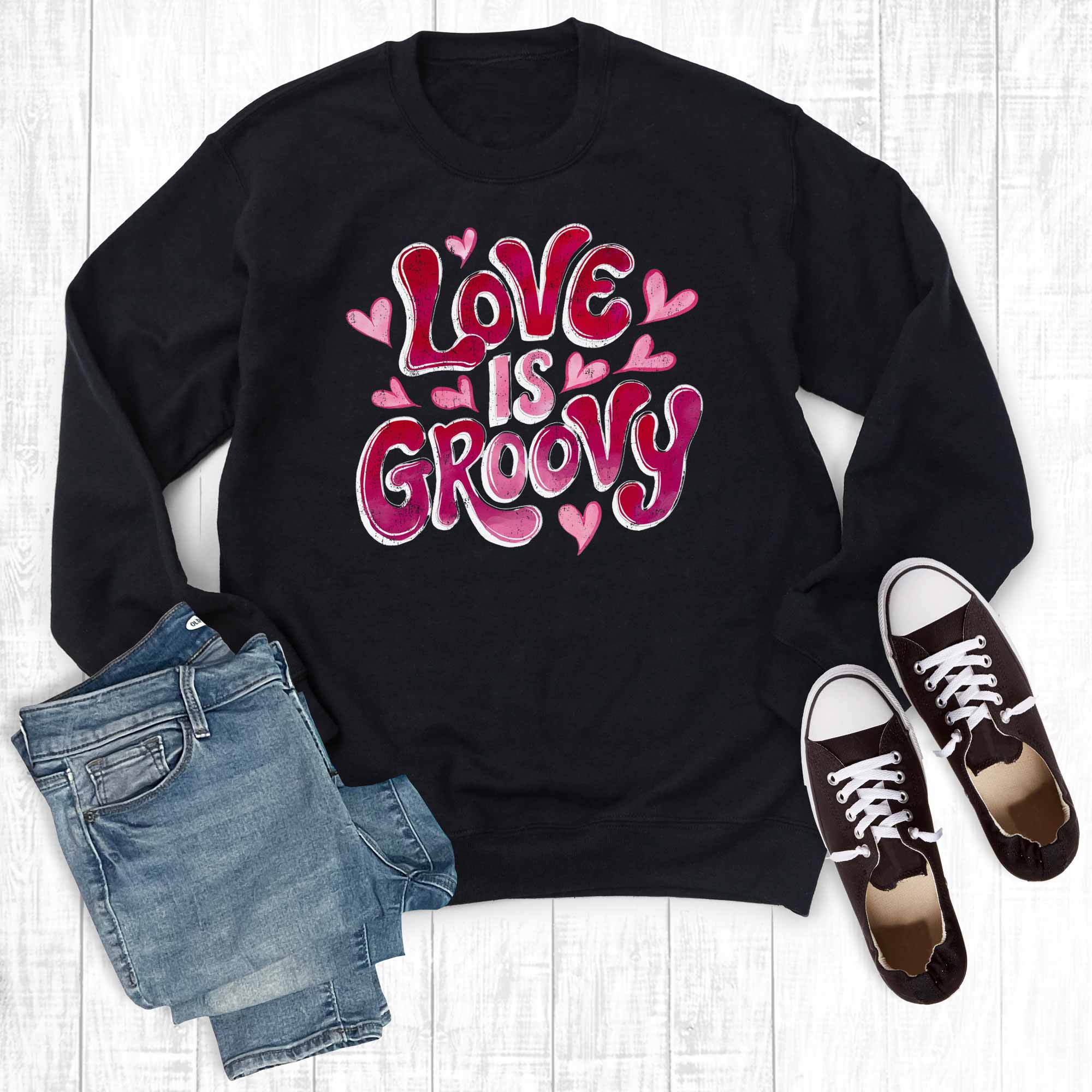 Retro Valentines Love Is Groovy Sweatshirt