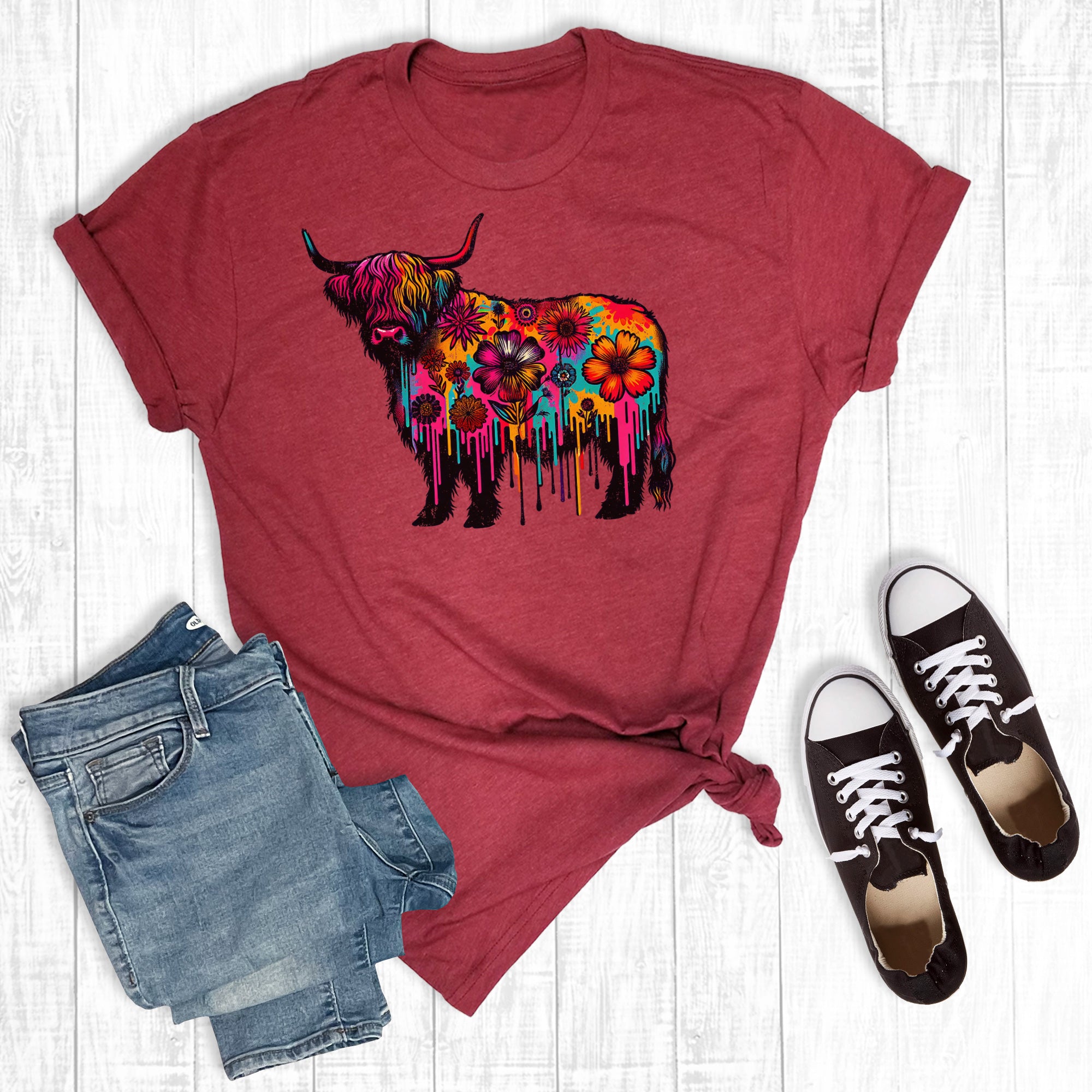 Retro Western Floral Highland Cow