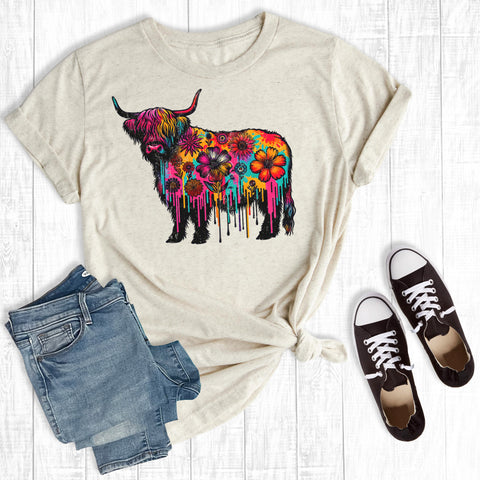 Retro Western Floral Highland Cow