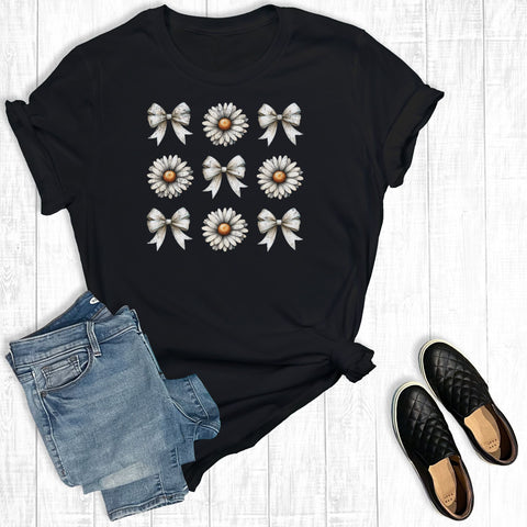 Retro Daisies And Coquette Bows Black