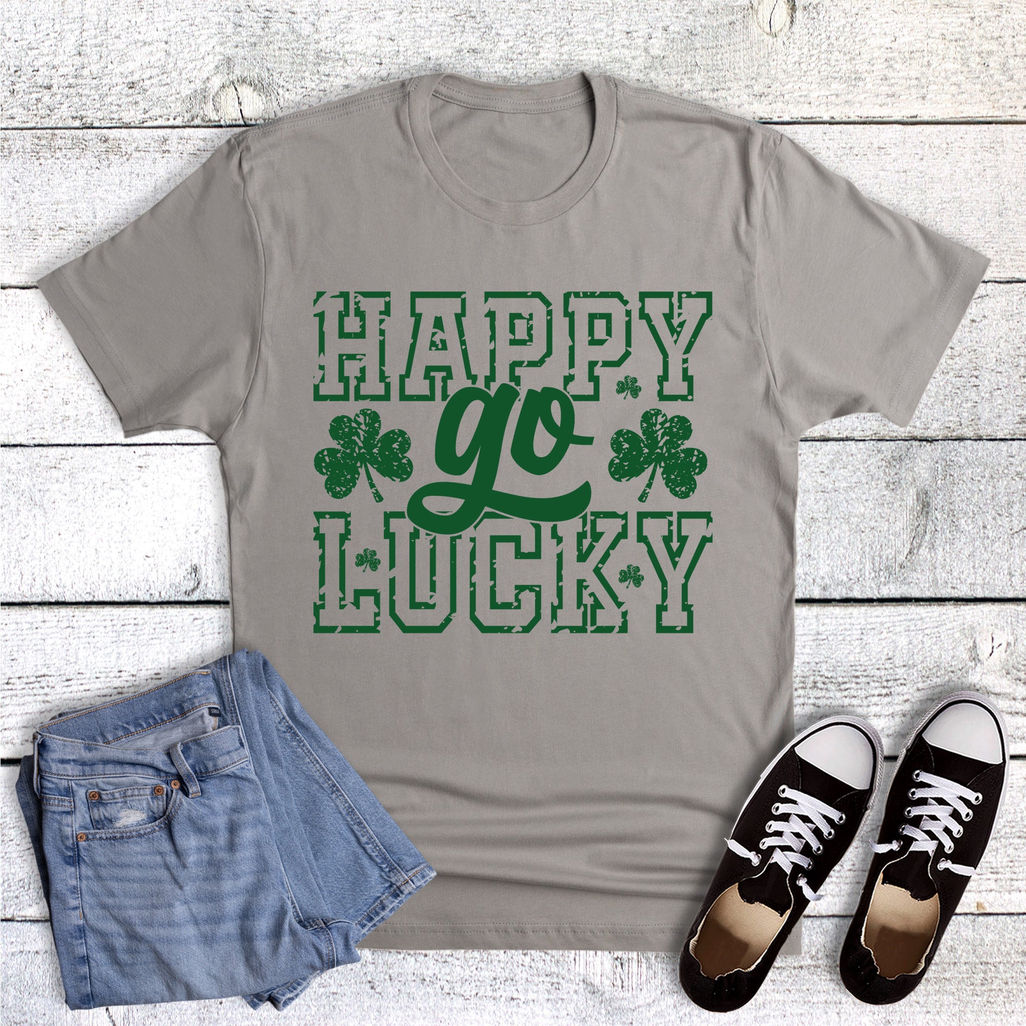 St. Patrick Retro Clovers Happy Go Lucky Graphic Tee