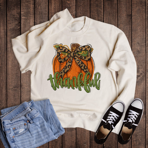 Thankful Pumpkin Leopard Faux Yarn Sweatshirt