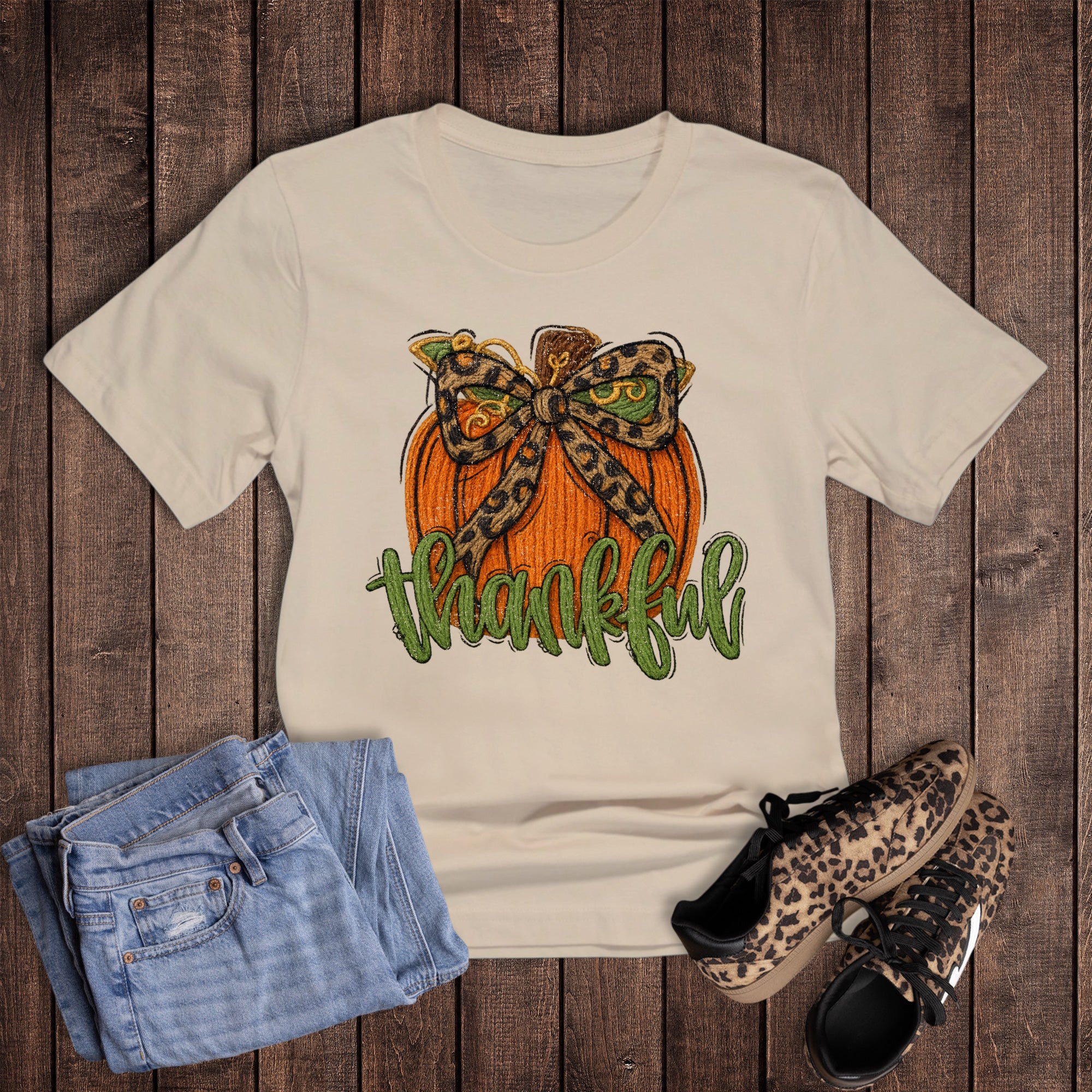 Thankful Pumpkin Leopard Faux Yarn