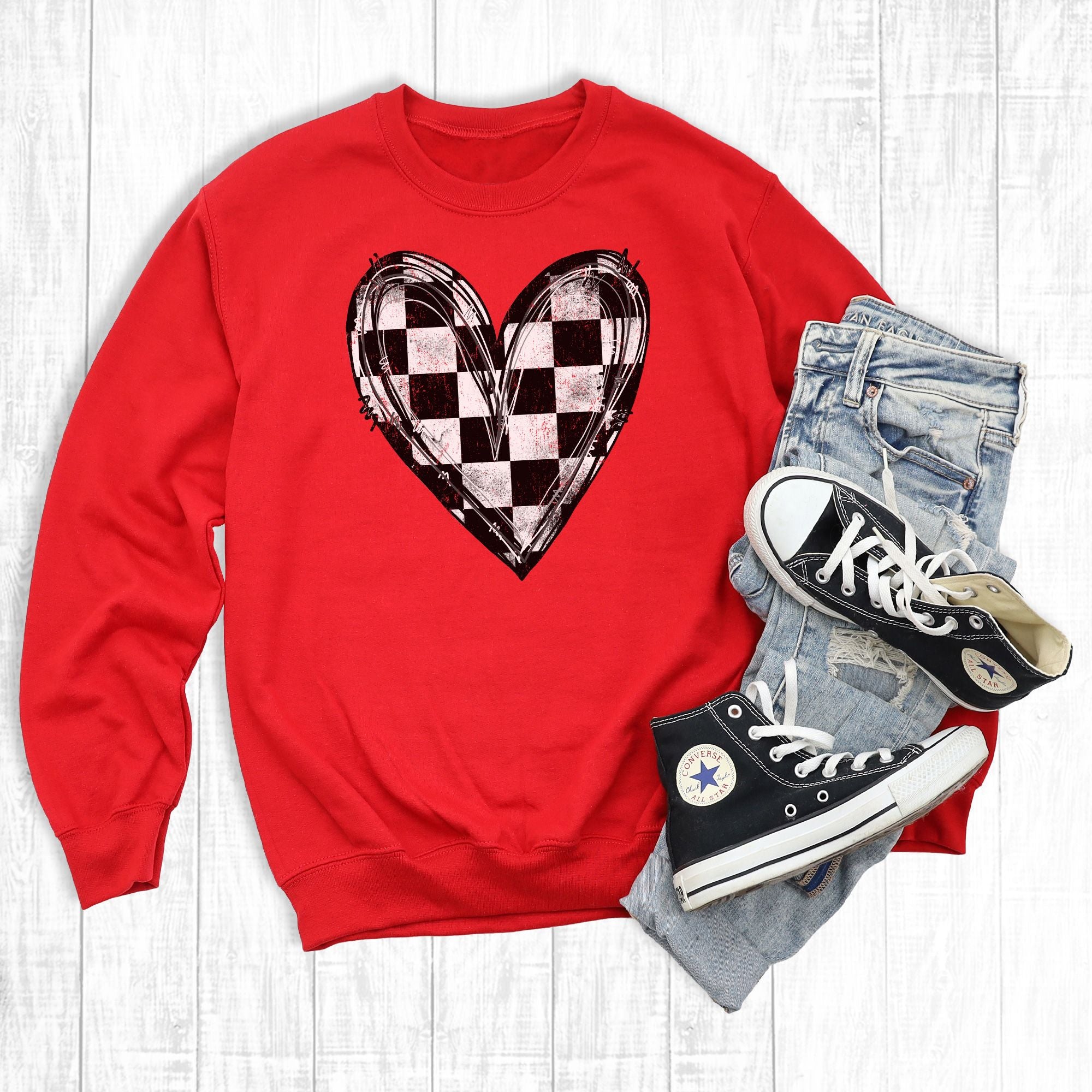 Valentine Checkered Heart Sweat Shirt