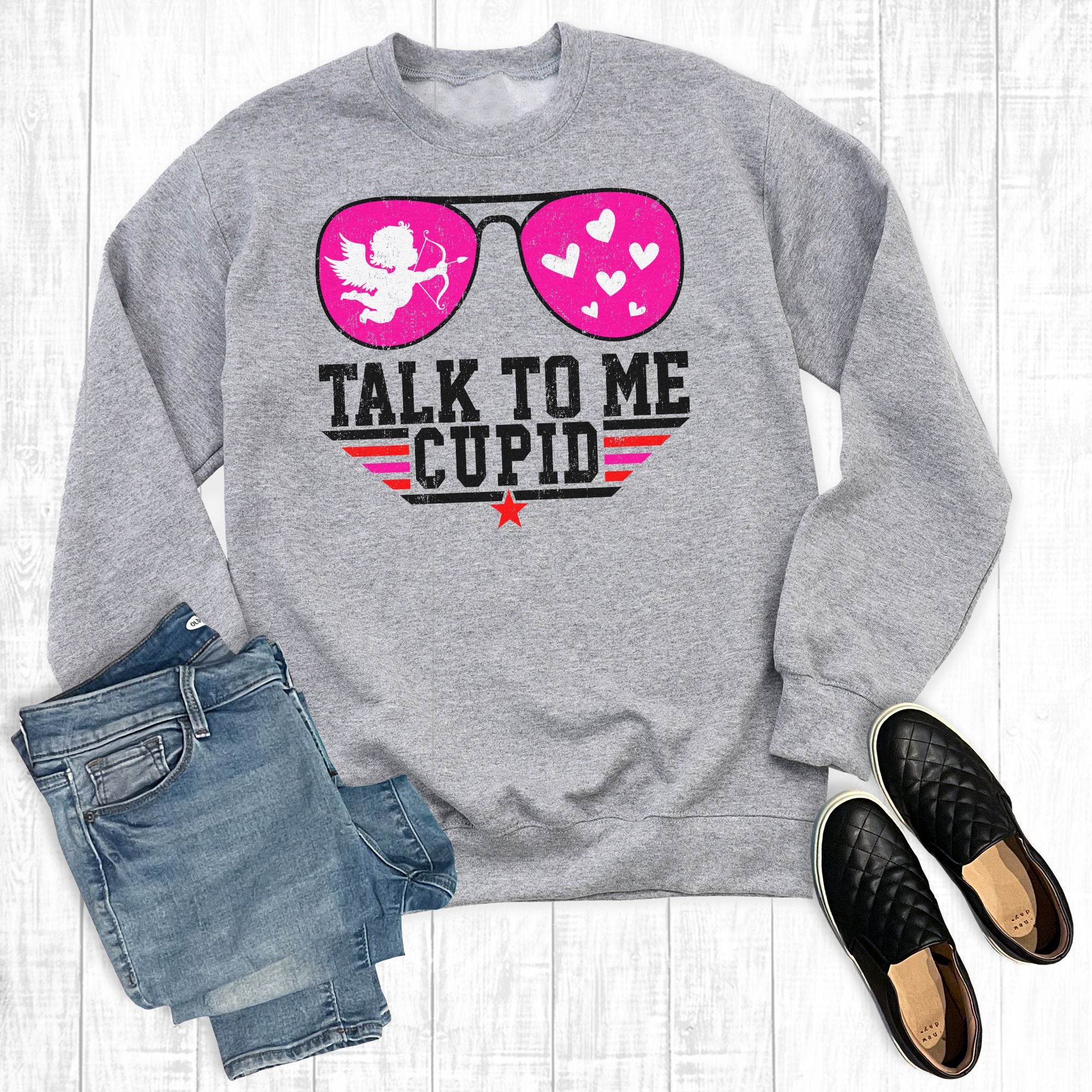 Valentine Cupid Talk To Me Grey Sweatshirt
