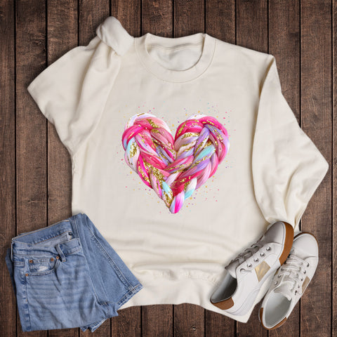 Valentine Faux Yarn Pastel and Gold Heart Sweatshirt