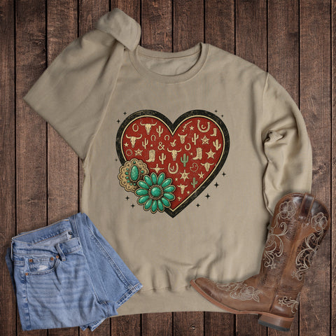 Valentine Western Brand Turquoise Heart Sweatshirt
