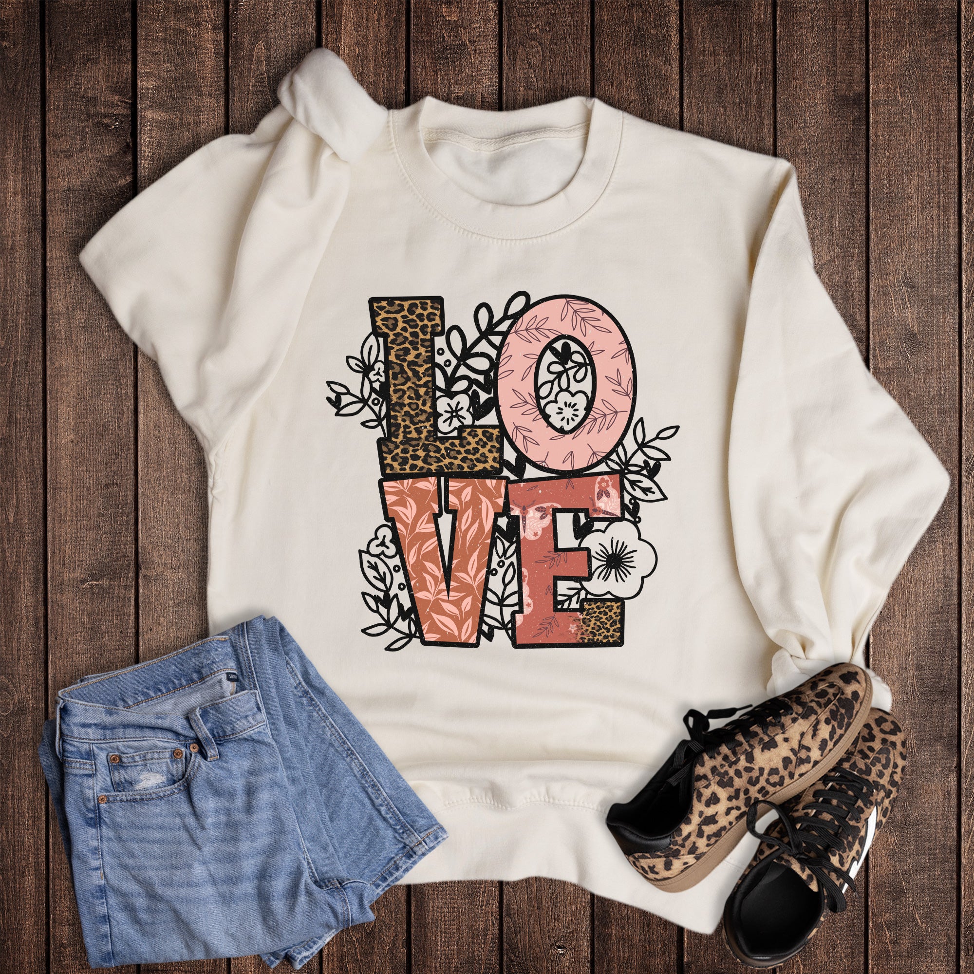Valentine's Boho Stacked Love Sweatshirt