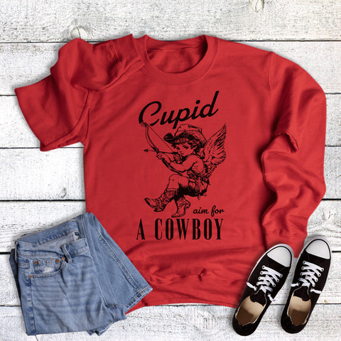 Valentine's Cupid Aim for a Cowboy Sweatshirt