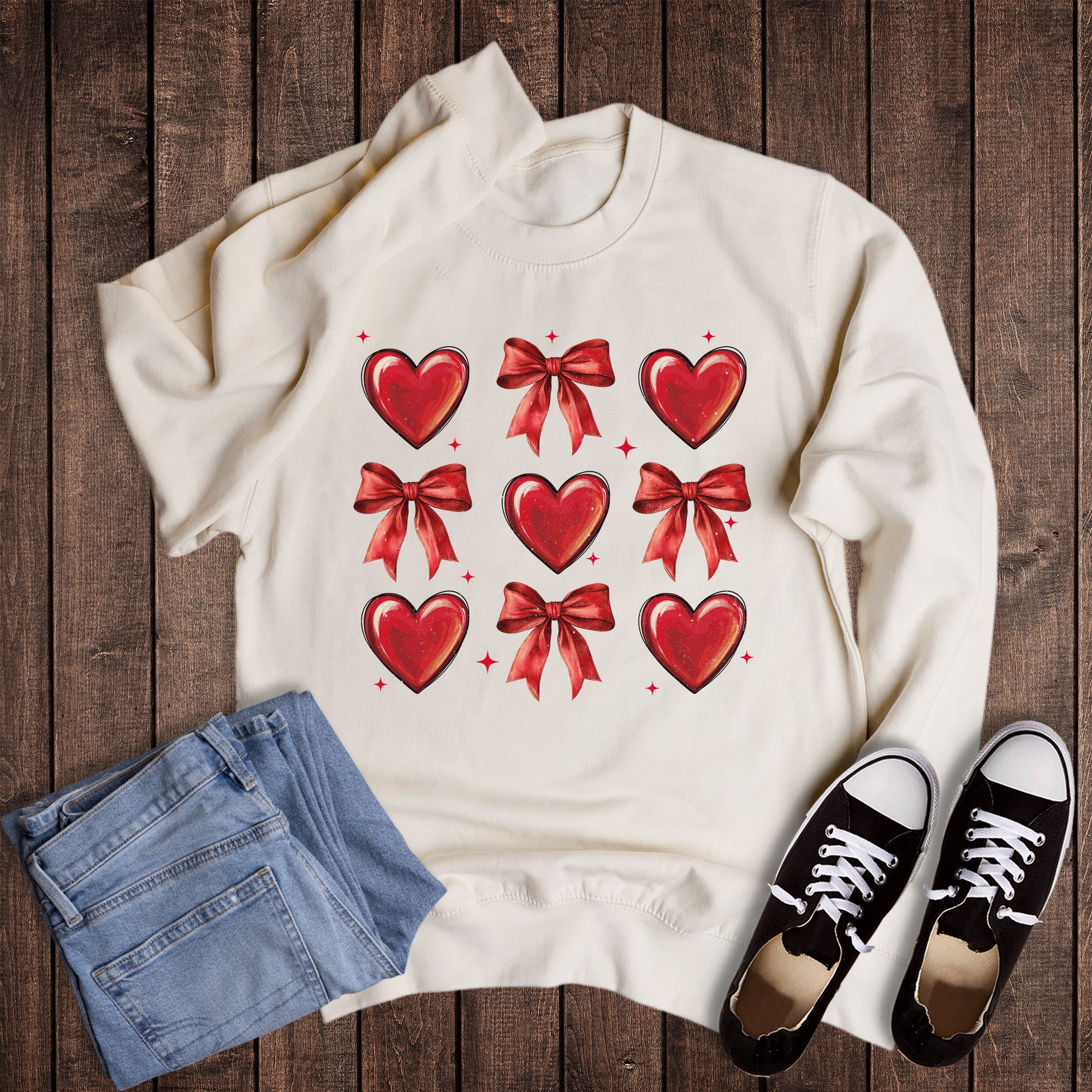 Valentines Heart and Coquette Bow Collage Sweatshirt