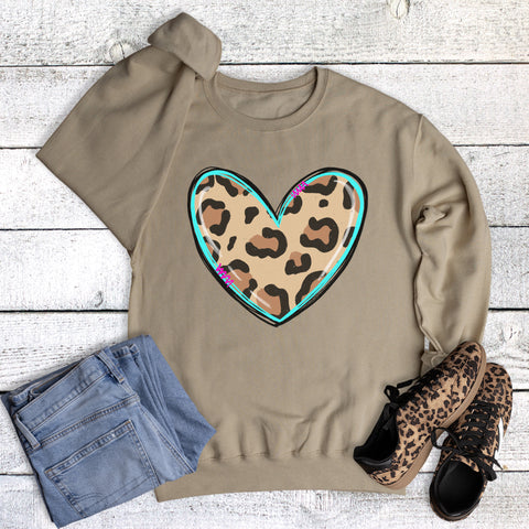 Valentines Leopard Heart With Sketch Outline Sweatshirt