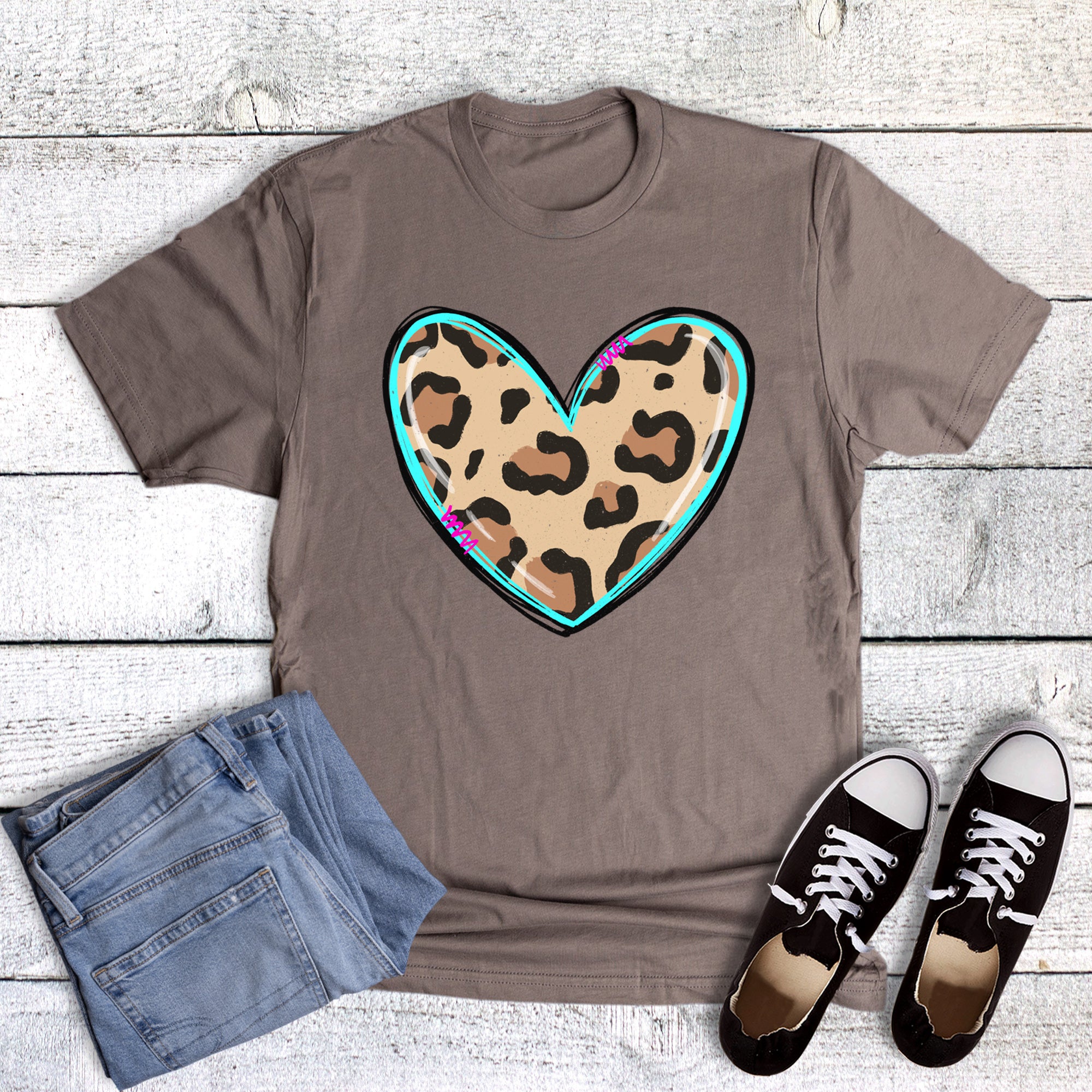 Valentines Leopard Heart With Sketch Outline
