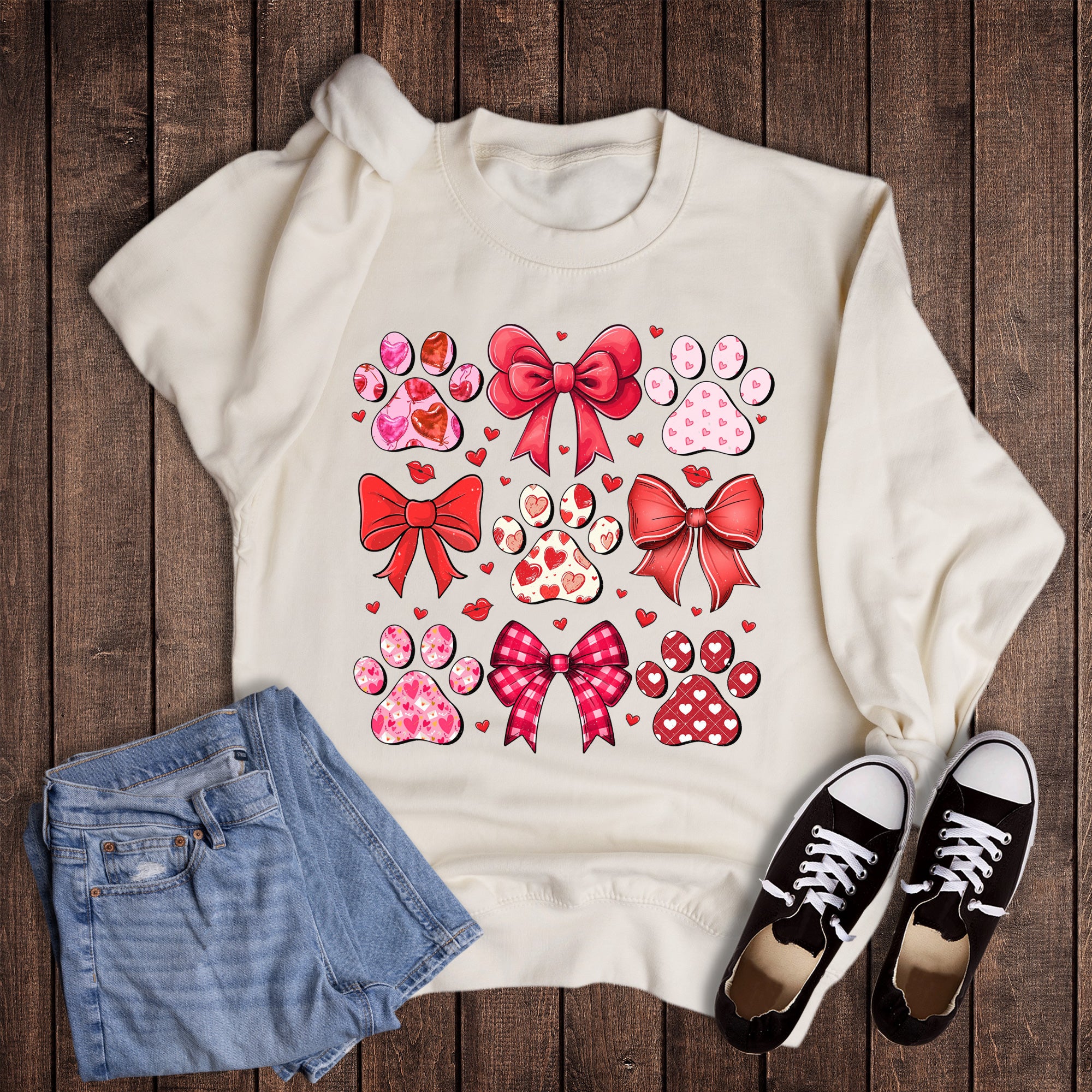 Valentine's Pet Paw and Bow Collage Sweatshirt