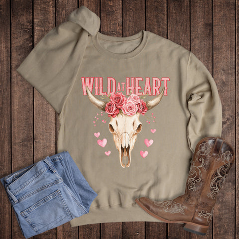 Valentines Western Cow Skull Wild at Heart Sweatshirt