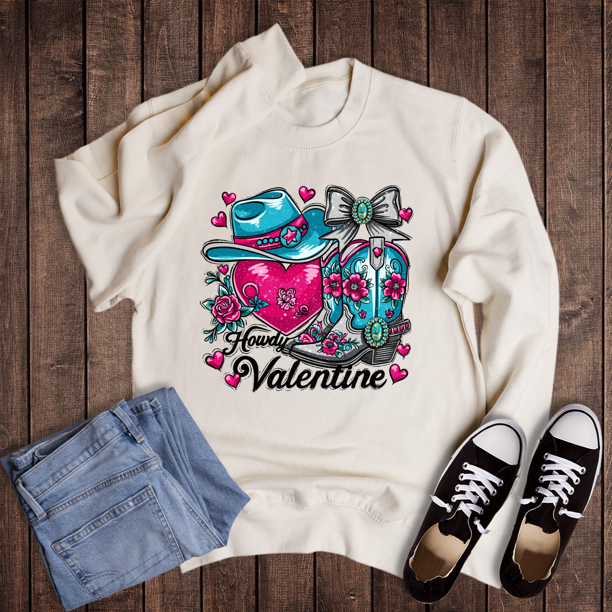 Valentines Western Howdy Hat and Boots Sweatshirt