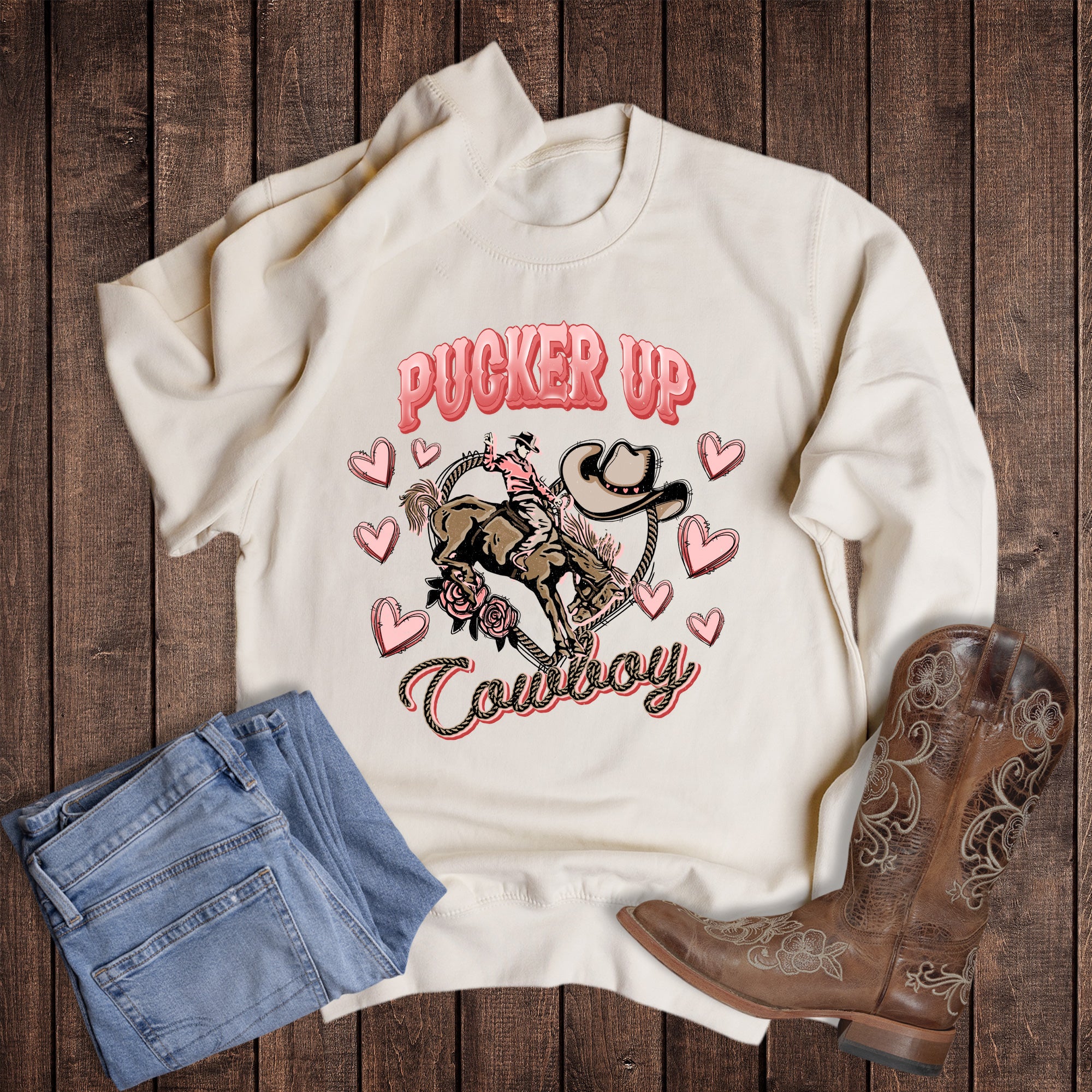 Valentines Western Pucker Up Cowboy Sweatshirt