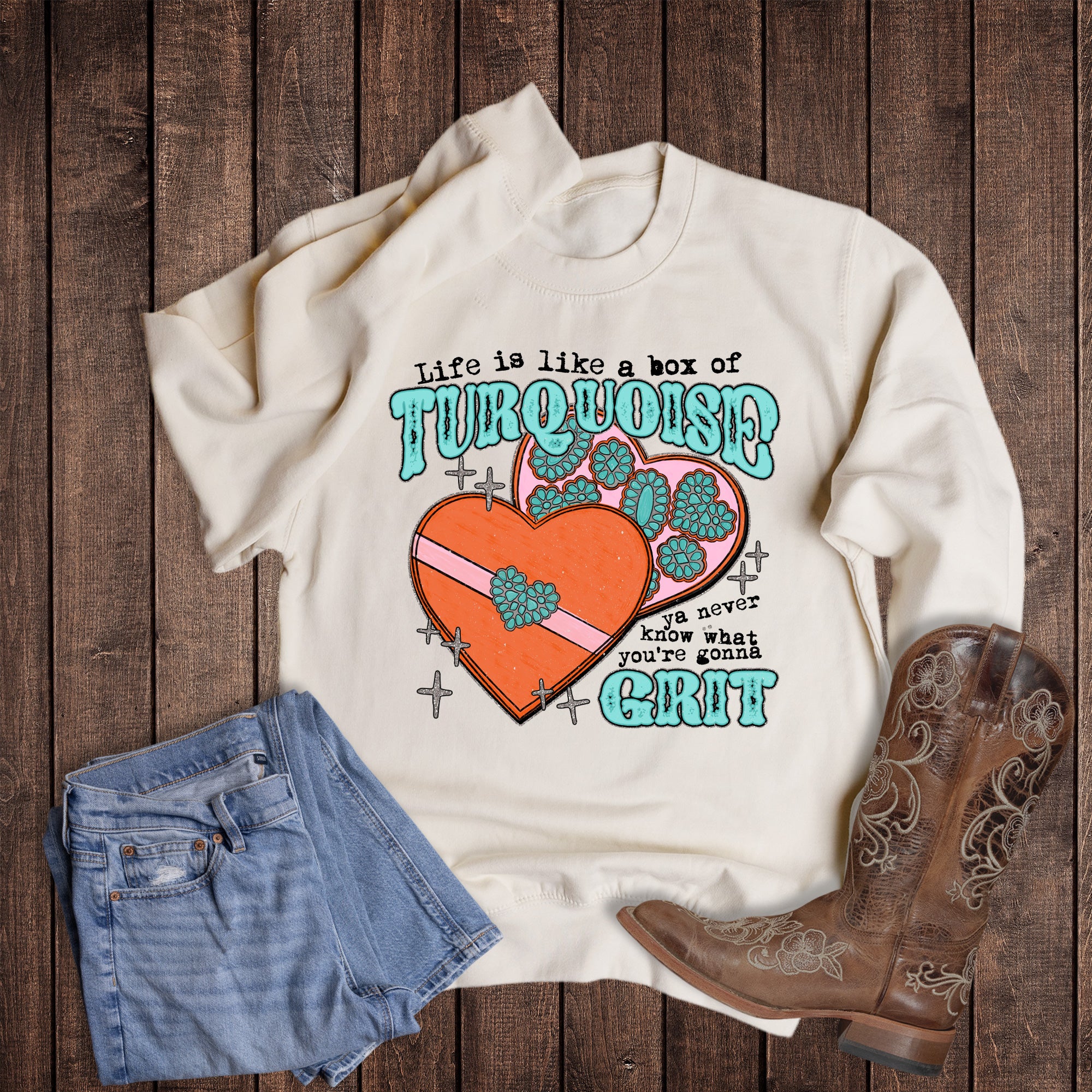 Valentine's Western Turquoise Grit Sweatshirt