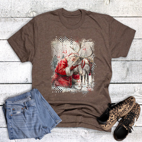 Vintage Kneeling Santa and Reindeer