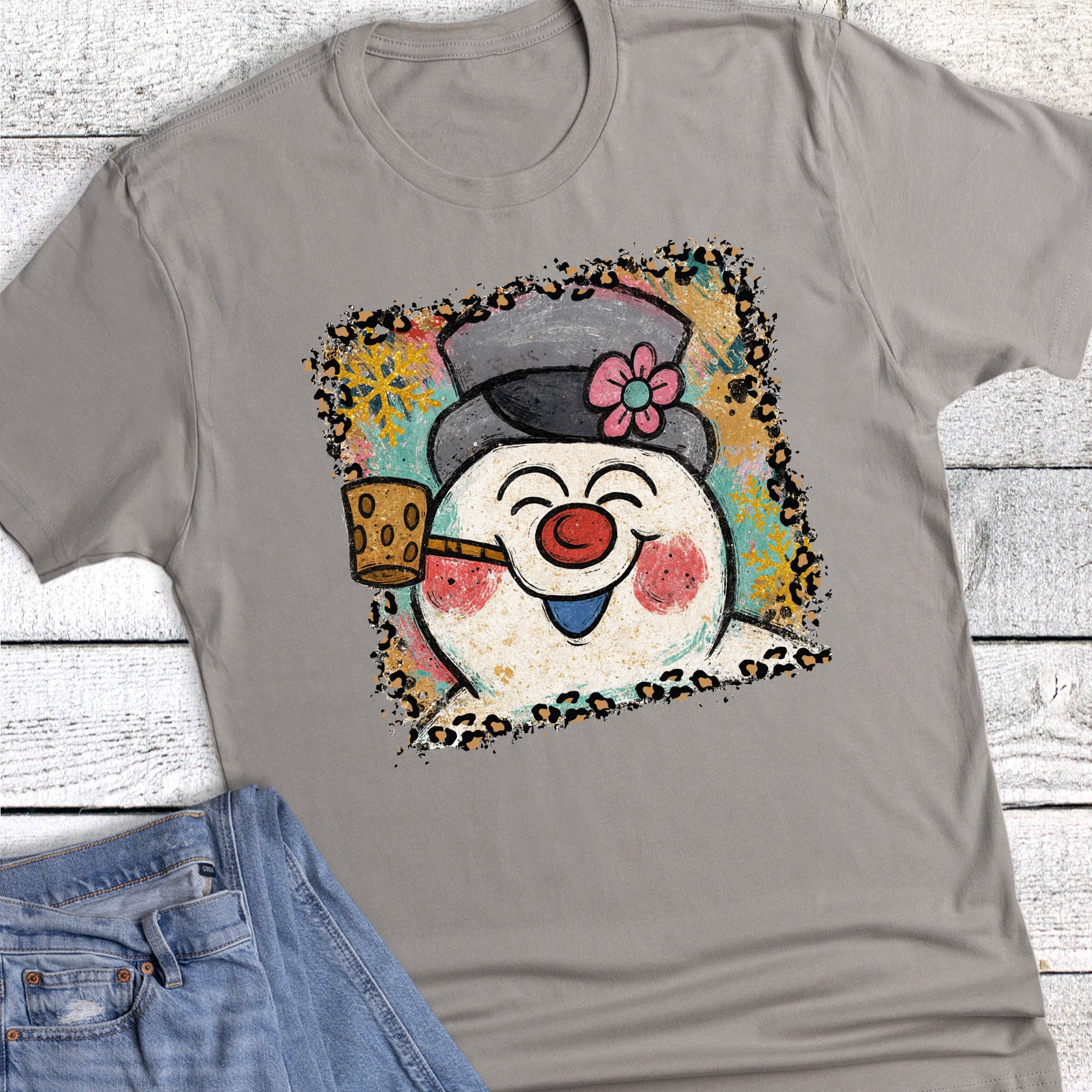 Vintage Rosey Snowman With Leopard