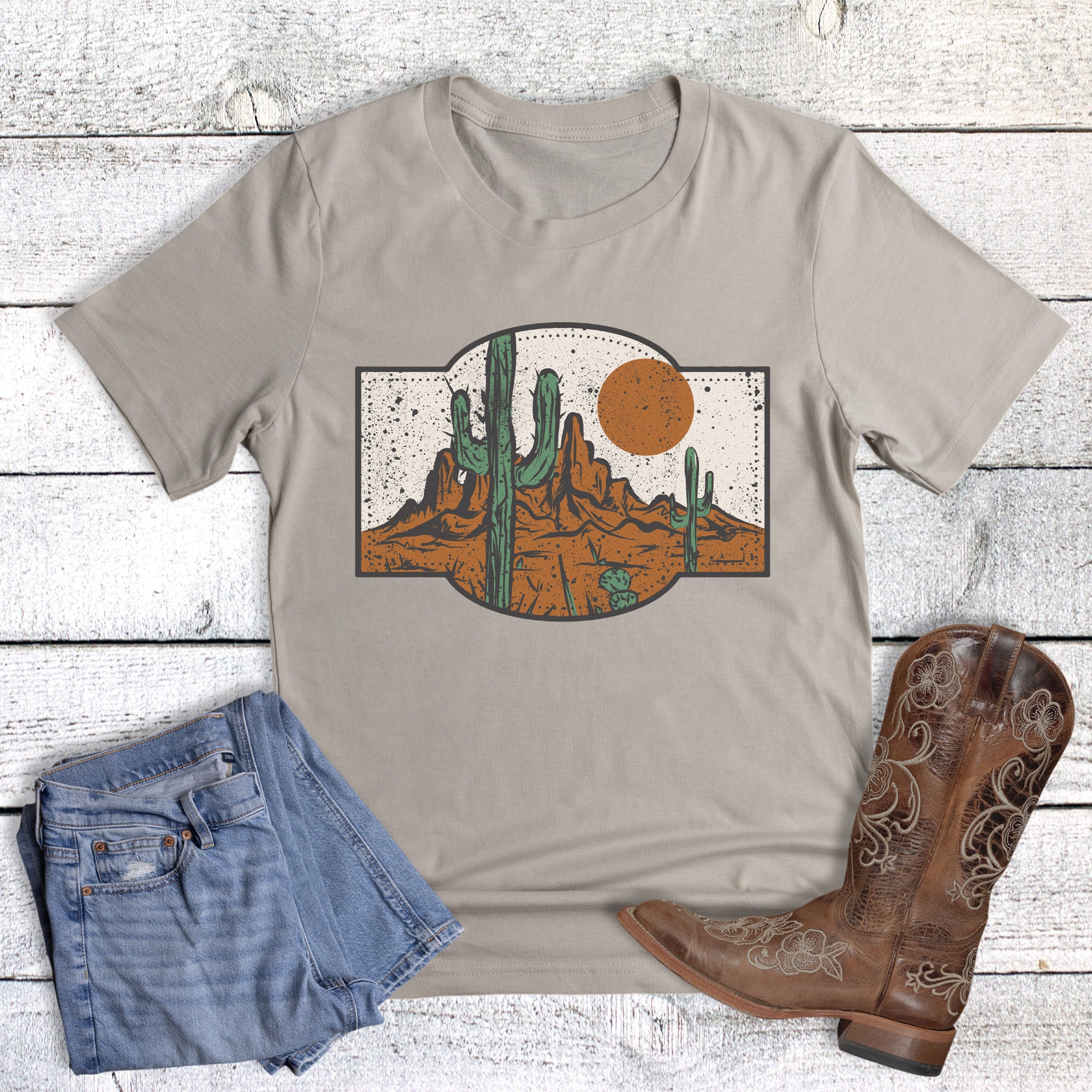 Western Boho Desert Cactus and Sun