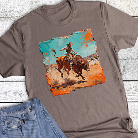 Western Brushstroke Rodeo Bucking Bull Graphic Tee