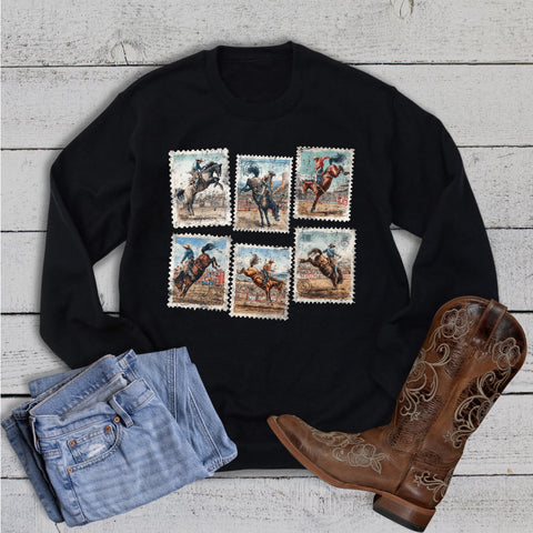 Western Bucking Horse Stamps Sweatshirt